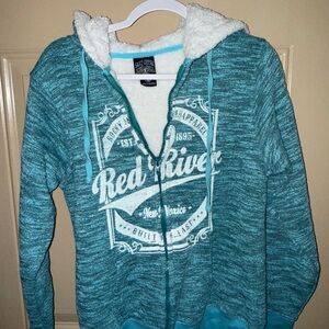 Teal Zip-Up Hoodie with White Accents
